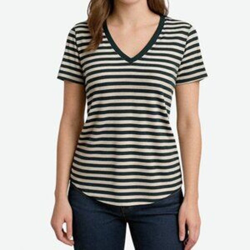NWT Universal Standard V Rex V-Neck T-Shirt Black & White Stripe Women's Size 00